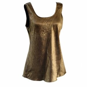 Vintage Cinema Etoile Sleeveless Top Womens Sz L Olive Green Satin Boho Fairy